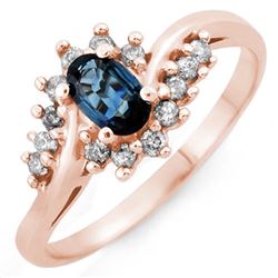 0.50 CTW Blue Sapphire & Diamond Ring 14K Rose Gold - REF-32N2Y - 10362