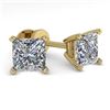 Image 2 : 1.00 CTW Princess Cut VS/SI Diamond Stud Designer Earrings 18K Yellow Gold - REF-157T8X - 32278