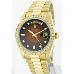 Rolex Men's 18K Yellow President, QuickSet, Diamond Dial & Diamond Bezel - REF-1232N7F