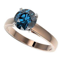 2 CTW Certified Intense Blue SI Diamond Solitaire Engagement Ring 10K Rose Gold - REF-417T6X - 33036