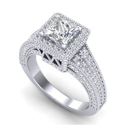 3.5 CTW Princess VS/SI Diamond Solitaire Micro Pave Ring 18K White Gold - REF-581W8H - 37166