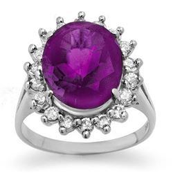 4.0 CTW Amethyst & Diamond Ring 18K White Gold - REF-85N5Y - 13674