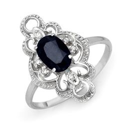 1.10 CTW Blue Sapphire & Diamond Ring 18K White Gold - REF-33W5H - 12288