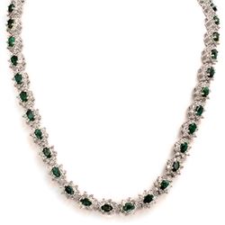 22.0 CTW Emerald & Diamond Necklace 18K White Gold - REF-902T5X - 13988