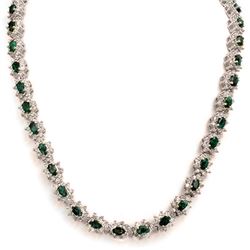 22.0 CTW Emerald & Diamond Necklace 18K White Gold - REF-902T5X - 13988