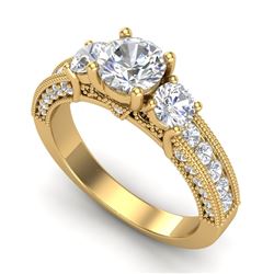 2.07 CTW VS/SI Diamond Solitaire Art Deco 3 Stone Ring 18K Yellow Gold - REF-327K3R - 37018