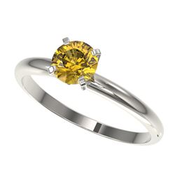 0.75 CTW Certified Intense Yellow SI Diamond Solitaire Engagement Ring 10K White Gold - REF-85M5F - 