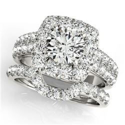 2.76 CTW Certified VS/SI Diamond 2Pc Wedding Set Solitaire Halo 14K White Gold - REF-469T8X - 30891