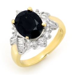 4.40 CTW Blue Sapphire & Diamond Ring 14K Yellow Gold - REF-77W6H - 13422