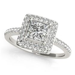 0.85 CTW Certified VS/SI Princess Diamond Solitaire Halo Ring 18K White Gold - REF-136M4F - 27138