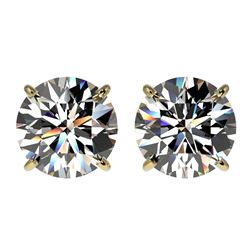 3.05 CTW Certified H-SI/I Quality Diamond Solitaire Stud Earrings 10K Yellow Gold - REF-633M3F - 366