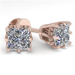 1.0 CTW VS/SI Princess Diamond Stud Solitaire Earrings 18K Rose Gold - REF-156Y4N - 35672