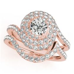 1.88 CTW Certified VS/SI Diamond 2Pc Wedding Set Solitaire Halo 14K Rose Gold - REF-241M3F - 31299