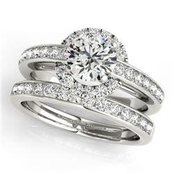 1.86 CTW Certified VS/SI Diamond 2Pc Wedding Set Solitaire Halo 14K White Gold - REF-416W2H - 31091