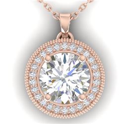 2 CTW I-SI Diamond Solitaire Art Deco Micro Halo Necklace 14K Rose Gold - REF-559K6R - 30532