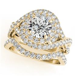 1.76 CTW Certified VS/SI Diamond 2Pc Wedding Set Solitaire Halo 14K Yellow Gold - REF-251F3M - 31033