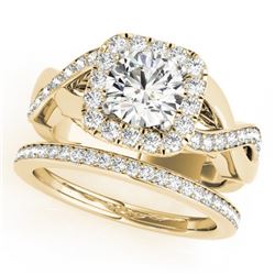 2.35 CTW Certified VS/SI Diamond 2Pc Wedding Set Solitaire Halo 14K Yellow Gold - REF-542M4F - 30656