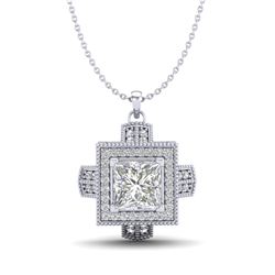 1.46 CTW Princess VS/SI Diamond Solitaire Micro Pave Necklace 18K White Gold - REF-418F2M - 37193