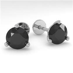 2.0 CTW Black Certified Diamond Stud Earrings Martini 14K White Gold - REF-55W5H - 38320