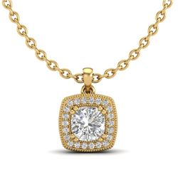 1.25 CTW Cushion VS/SI Diamond Solitaire Art Deco Necklace 18K Yellow Gold - REF-315X2T - 37039