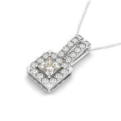 1.25 CTW Princess Certified VS/SI Diamond Solitaire Halo Necklace 14K White Gold - REF-217R8K - 3024