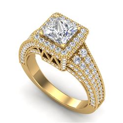 3.5 CTW Princess VS/SI Diamond Solitaire Micro Pave Ring 18K Yellow Gold - REF-581R8K - 37168