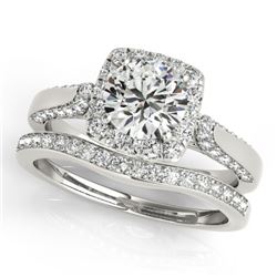 1.37 CTW Certified VS/SI Diamond 2Pc Wedding Set Solitaire Halo 14K White Gold - REF-156R9K - 30705