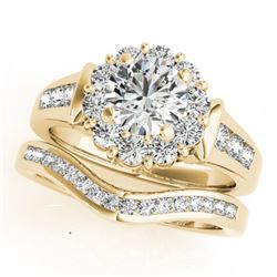 1.86 CTW Certified VS/SI Diamond 2Pc Wedding Set Solitaire Halo 14K Yellow Gold - REF-258N4Y - 31249