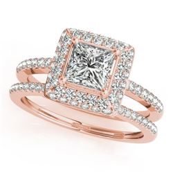 1.01 CTW Certified VS/SI Princess Diamond 2Pc Set Solitaire Halo 14K Rose Gold - REF-149K3R - 31350