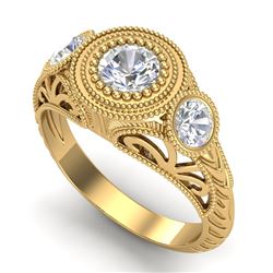 1.06 CTW VS/SI Diamond Solitaire Art Deco 3 Stone Ring 18K Yellow Gold - REF-180N2Y - 36895