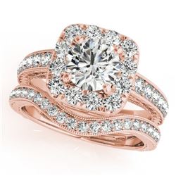 1.55 CTW Certified VS/SI Diamond 2Pc Wedding Set Solitaire Halo 14K Rose Gold - REF-234W8H - 30979