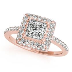 1.5 CTW Certified VS/SI Princess Diamond Solitaire Halo Ring 18K Rose Gold - REF-381F8M - 27145