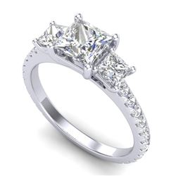 2.14 CTW Princess VS/SI Diamond Art Deco 3 Stone Ring 18K White Gold - REF-454R5K - 37205