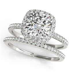 0.93 CTW Certified VS/SI Cushion Diamond 2Pc Set Solitaire Halo 14K White Gold - REF-157F6M - 31397