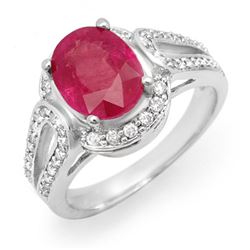 4.50 CTW Ruby & Diamond Ring 14K White Gold - REF-85W5H - 14541