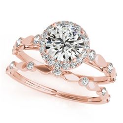 0.86 CTW Certified VS/SI Diamond 2Pc Wedding Set Solitaire Halo 14K Rose Gold - REF-123K6R - 30856