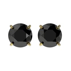 1.50 CTW Fancy Black VS Diamond Solitaire Stud Earrings 10K Yellow Gold - REF-42F8M - 33074