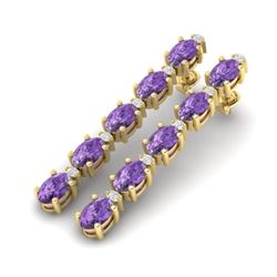 15.47 CTW Amethyst & VS/SI Certified Diamond Tennis Earrings 10K Yellow Gold - REF-75M6F - 29471