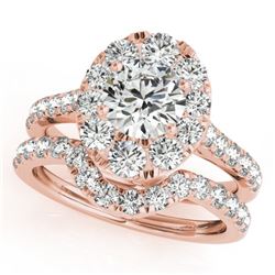 2.22 CTW Certified VS/SI Diamond 2Pc Wedding Set Solitaire Halo 14K Rose Gold - REF-267W8H - 31170