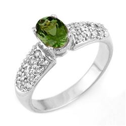 1.50 CTW Green Tourmaline & Diamond Ring 18K White Gold - REF-71K3R - 11044