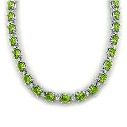 46.5 CTW Peridot & VS/SI Certified Diamond Eternity Necklace 10K White Gold - REF-275W3H - 29429