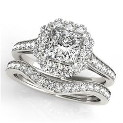 1.75 CTW Certified VS/SI Princess Diamond 2Pc Set Solitaire Halo 14K White Gold - REF-455R8K - 31367