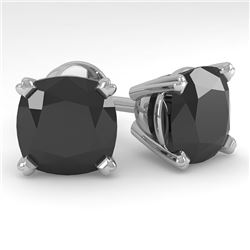 12 CTW Cushion Black Diamond Stud Designer Earrings 18K White Gold - REF-270N2Y - 32331