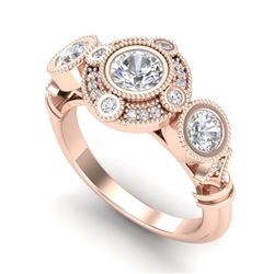 1.51 CTW VS/SI Diamond Solitaire Art Deco 3 Stone Ring 18K Rose Gold - REF-300Y2N - 36987