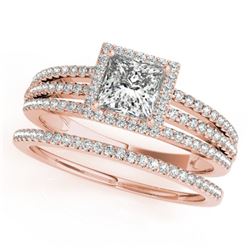1.05 CTW Certified VS/SI Princess Diamond 2Pc Set Solitaire Halo 14K Rose Gold - REF-161R3K - 31383