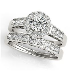 1.96 CTW Certified VS/SI Diamond 2Pc Wedding Set Solitaire Halo 14K White Gold - REF-409X3T - 31259