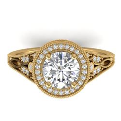 2.2 CTW Certified VS/SI Diamond Art Deco Micro Halo Ring 14K Yellow Gold - REF-681W6H - 30527