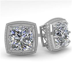 1.0 CTW VS/SI Cushion Cut Diamond Stud Solitaire Earrings Deco 18K White Gold - REF-187F5M - 35964