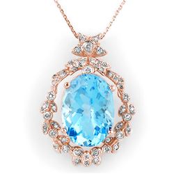 18.80 CTW Blue Topaz & Diamond Necklace 14K Rose Gold - REF-104H8W - 10163