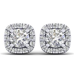 1.08 CTW Certified VS/SI Diamond Solitaire Stud Halo Earrings 14K White Gold - REF-103R3K - 30420